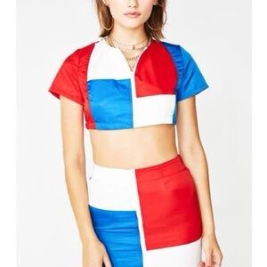 Haiti colors Hot & Delicious Red, Blue, and crop top White Skirt Set